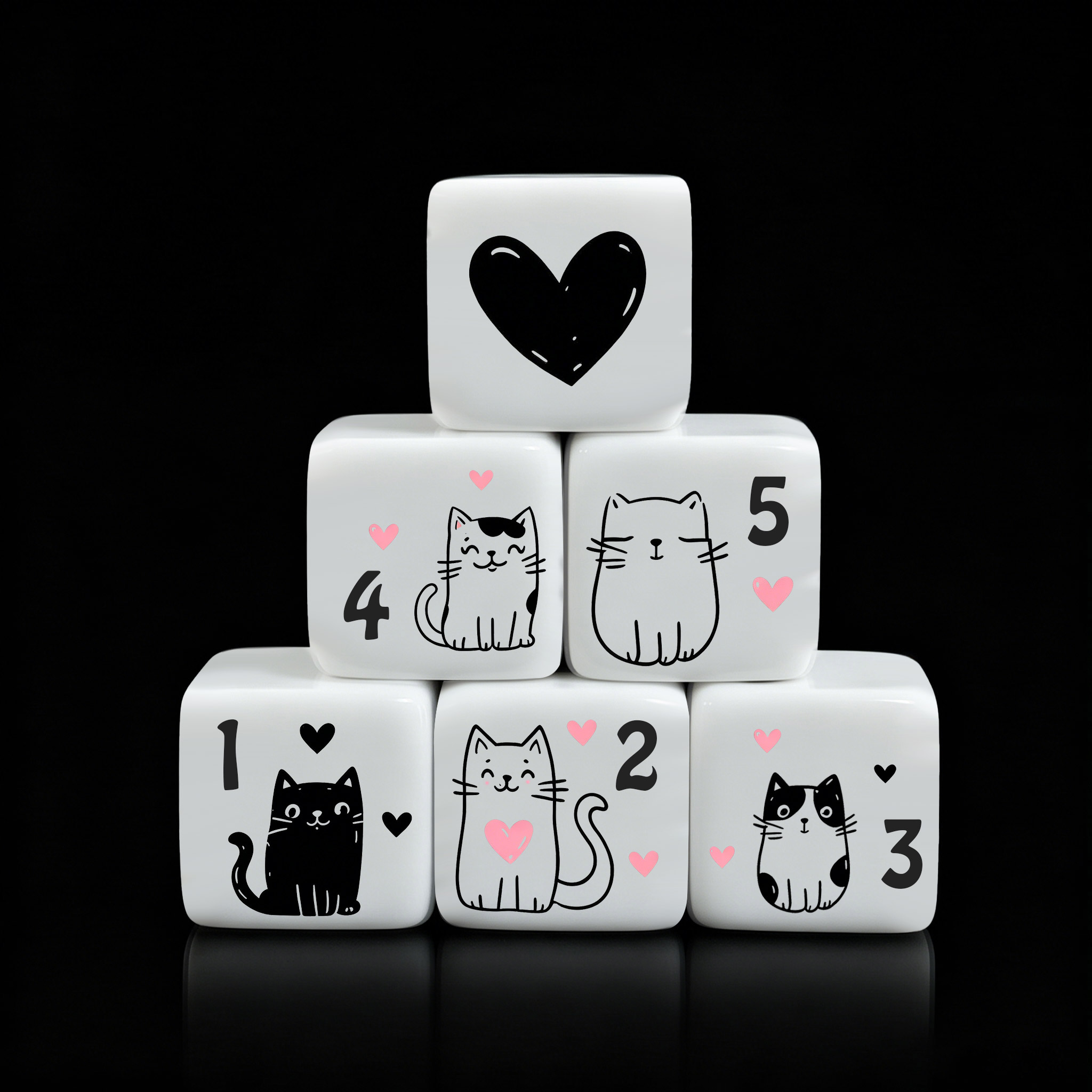 Board Game Illustration - 12Pcs/Set 16mm Cute Cat Dice, Premium