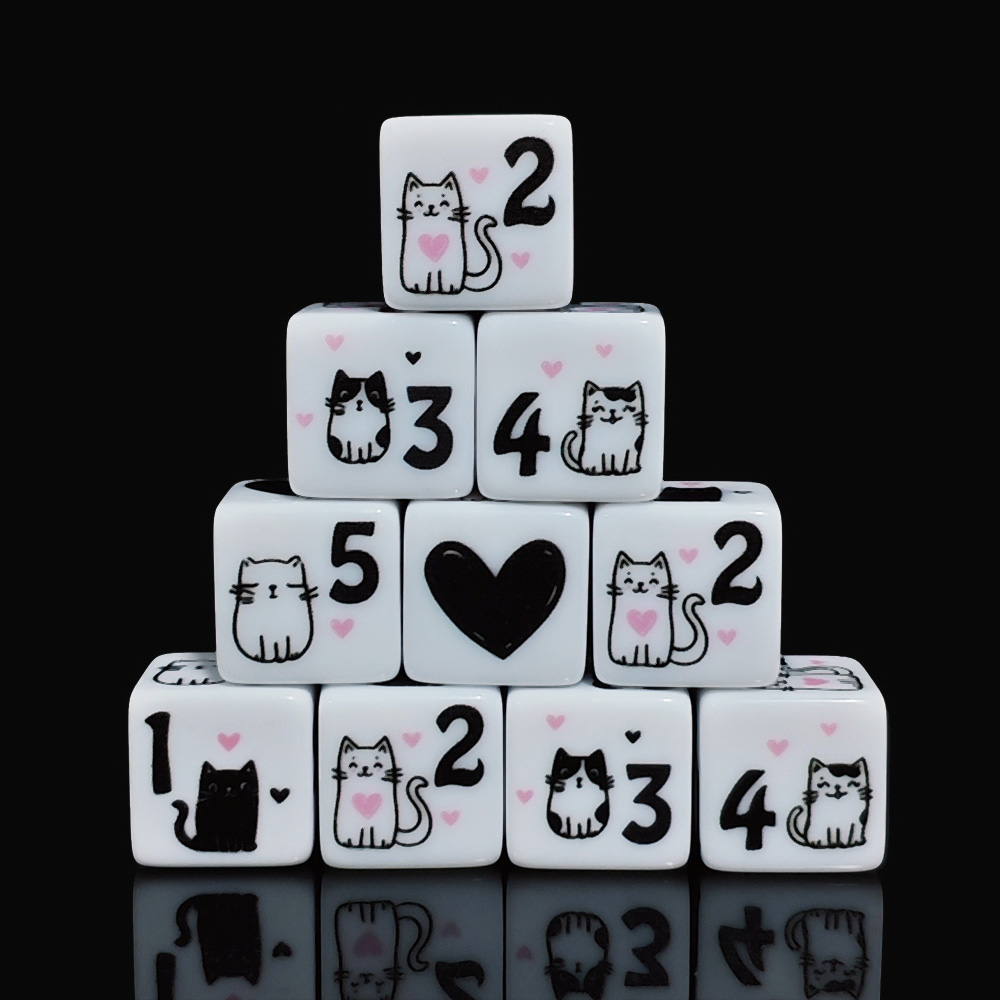 12Pcs/Set 16mm Cute Cat Dice,  - đánh giá và giá Board Game Illustration