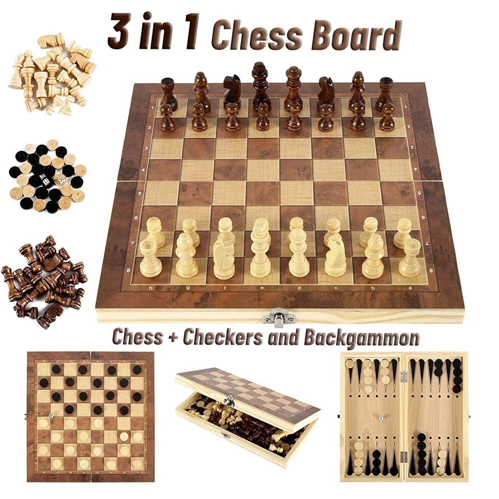 3 in 1 Wooden Checkers Backgam - đánh giá và giá Board Game Vantage